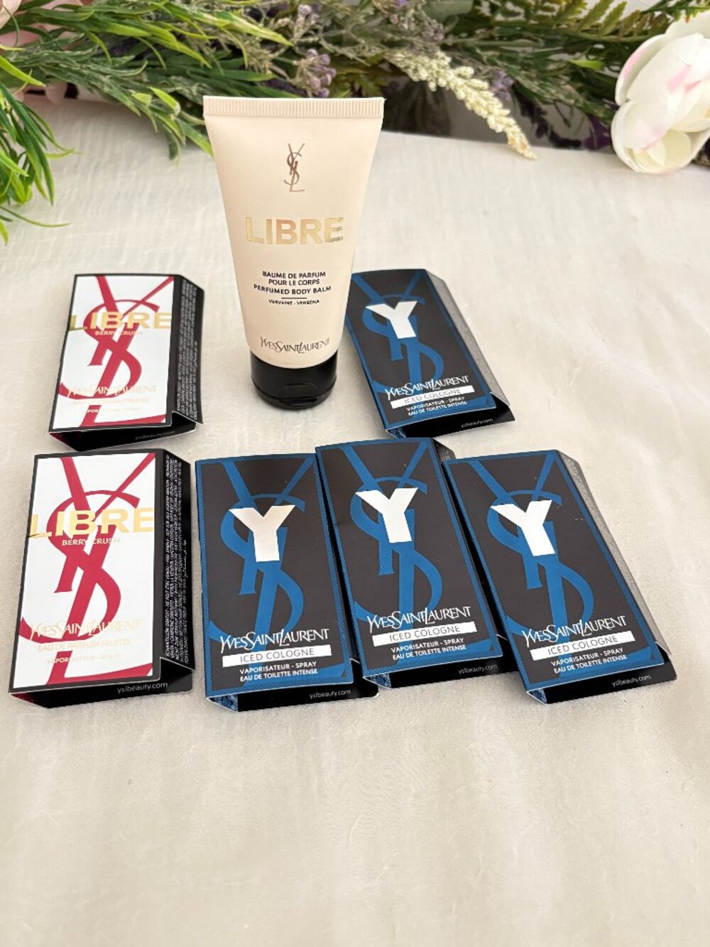 7PC New Yves Saint Laurent Set LIBRE Body Balm  Purfum Iced Cologne Travel Size